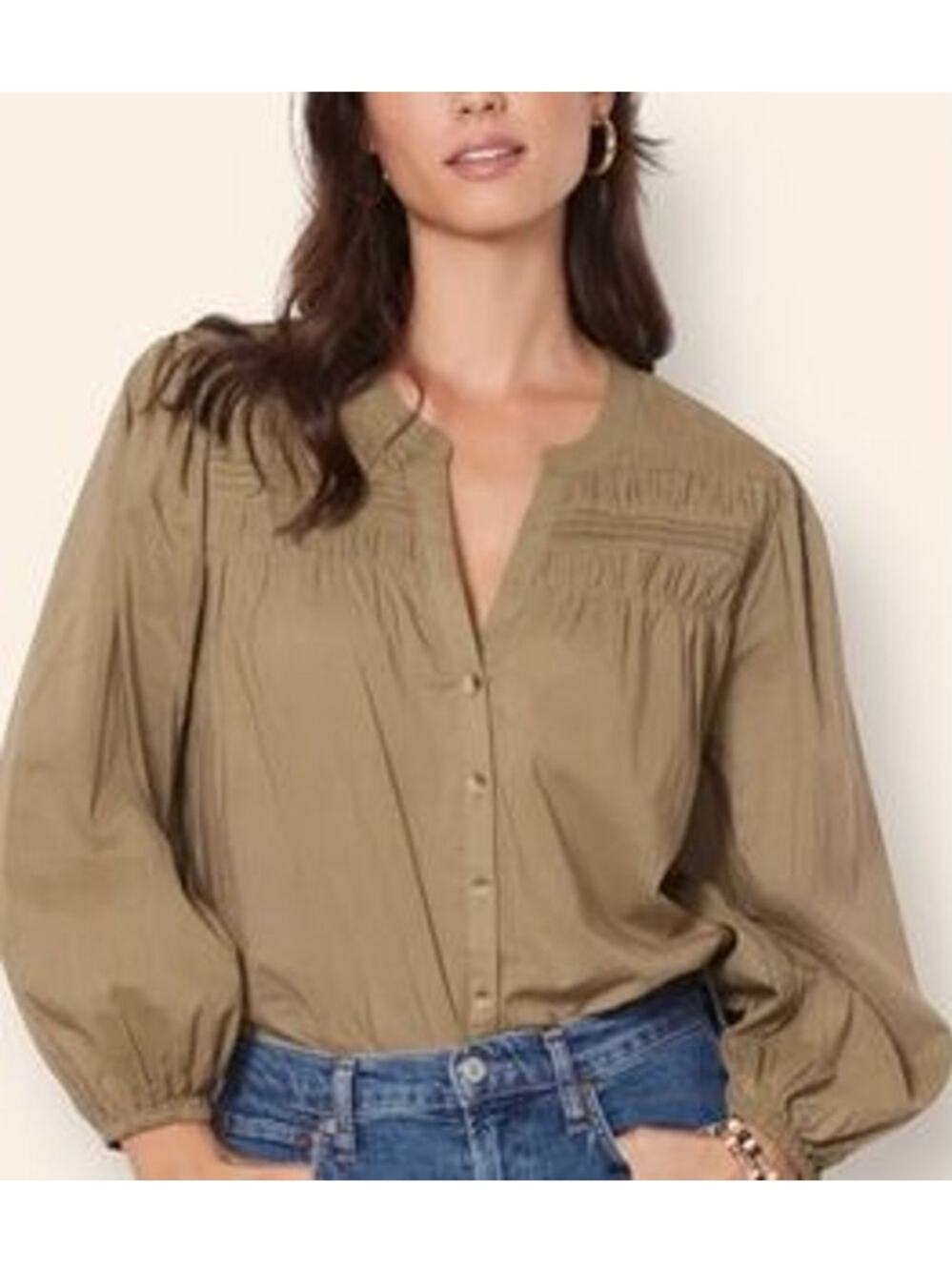 Cleobella River Pintuck Cotton Puff Sleeves Button-Up Blouse - Large